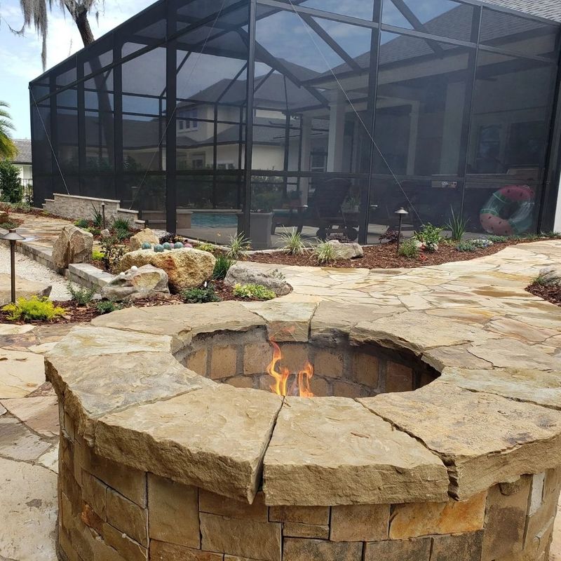 a fire burning in a fire pit